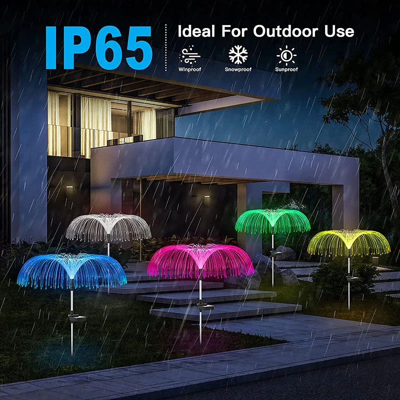 3 Conjuntos de Luzes Ópticas de Fibra Solar com Design em Forma de Água-viva para o Jardim
