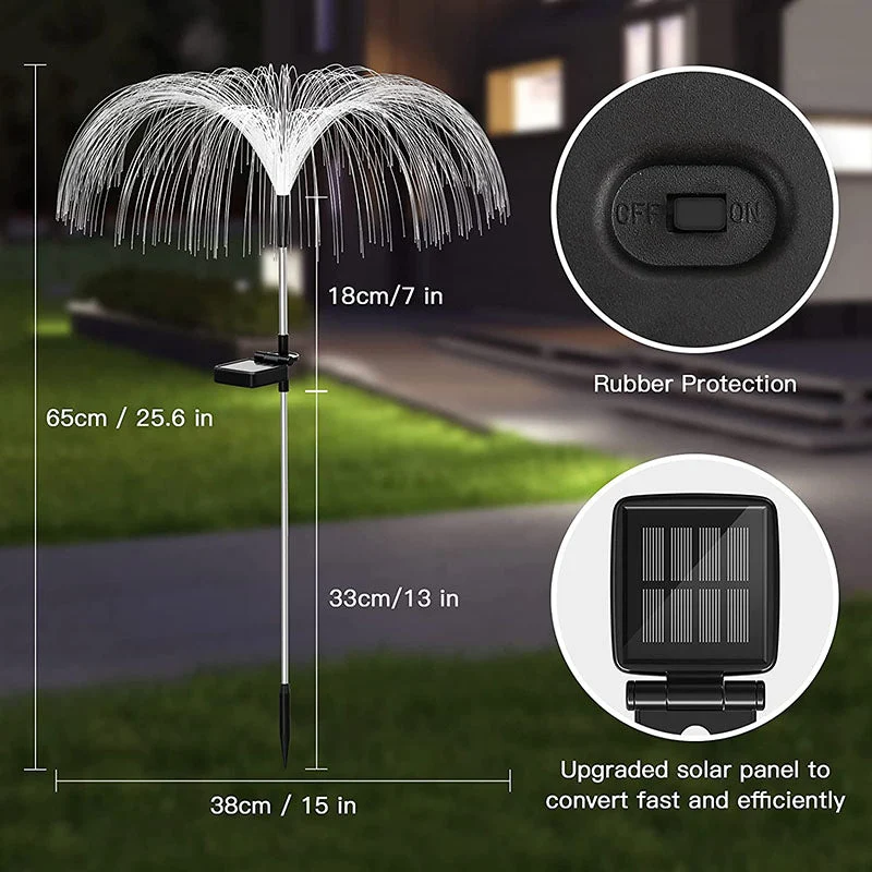 3 Conjuntos de Luzes Ópticas de Fibra Solar com Design em Forma de Água-viva para o Jardim