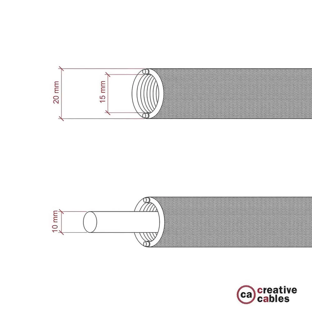 Creative-Tube, diâmetro 20 mm, revestido em tecido RF15 Efeito Seda Laranja Fluo, calha para cabos moldável
