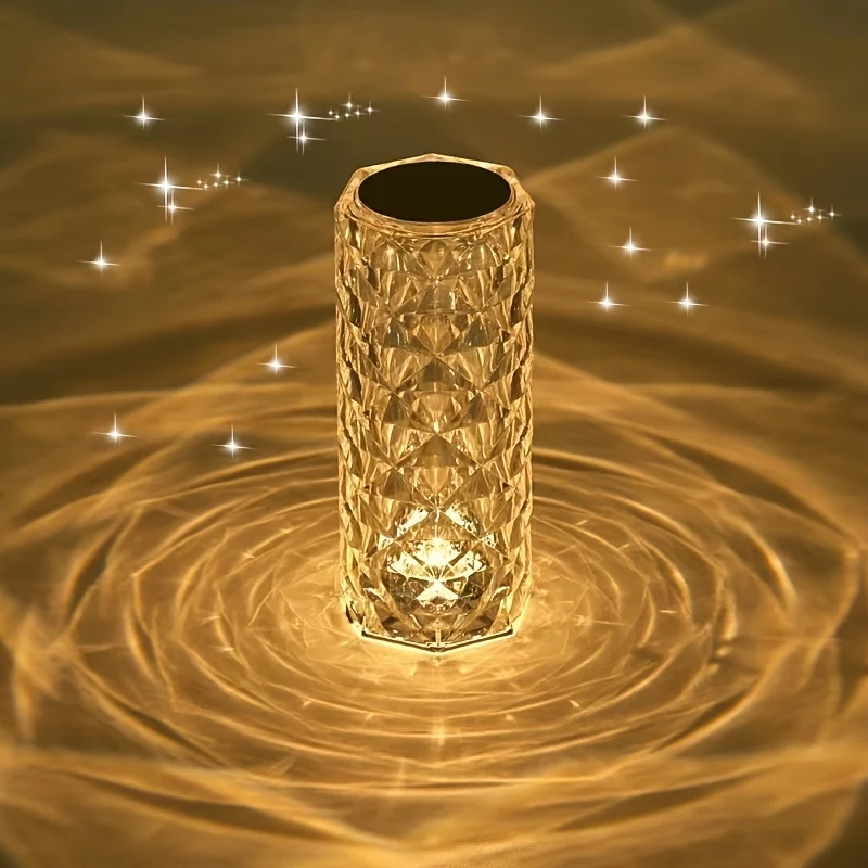 CrystalGlow - Candeeiro de Mesa de Cristal LED com Controlo Tátil