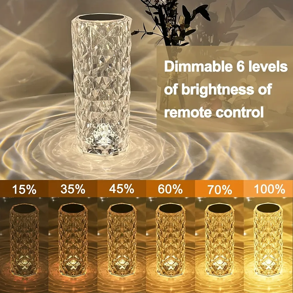 CrystalGlow - Candeeiro de Mesa de Cristal LED com Controlo Tátil