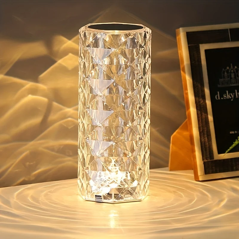 CrystalGlow - Candeeiro de Mesa de Cristal LED com Controlo Tátil