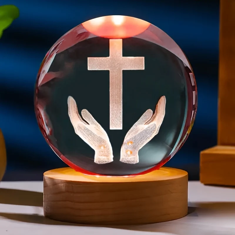 CrystalGlow - Lâmpada Noturna Tradicional em Cristal Gravado 3D