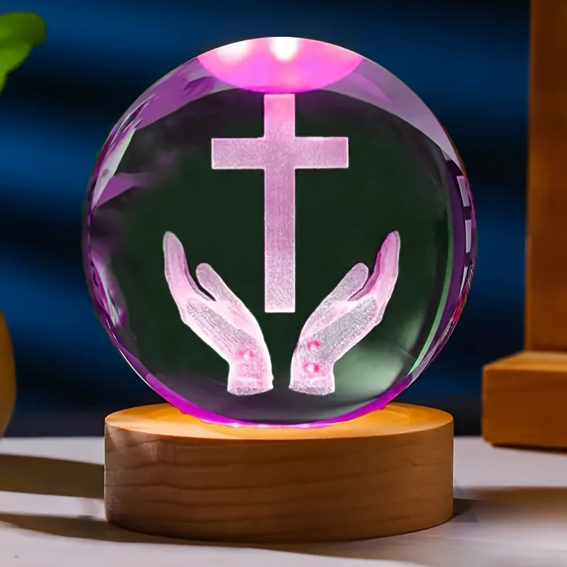 CrystalGlow - Lâmpada Noturna Tradicional em Cristal Gravado 3D