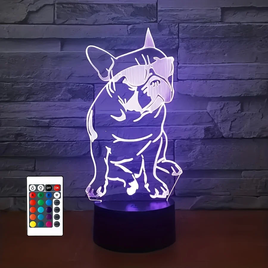DecoBulldog - Candeeiro Noturno 3D de Buldogue Francês com 16 Cores