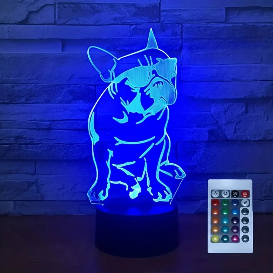 DecoBulldog - Candeeiro Noturno 3D de Buldogue Francês com 16 Cores