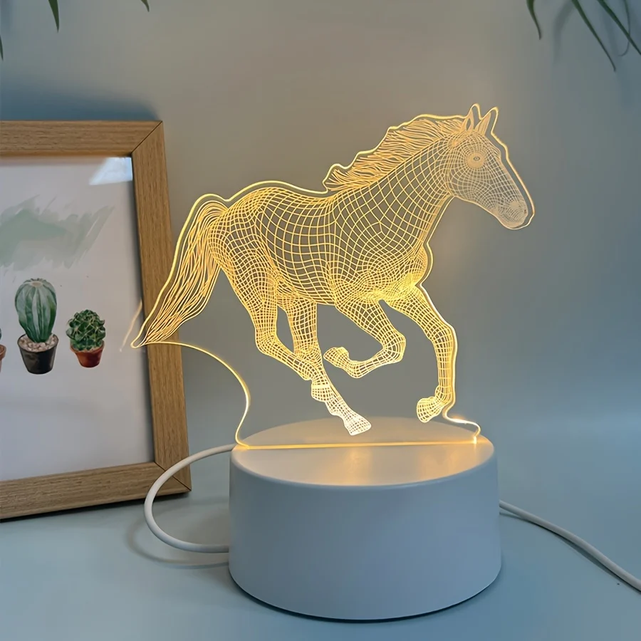 DierenLicht - Candeeiro de Mesa LED Geométrico de Cavalo, Alimentado por USB