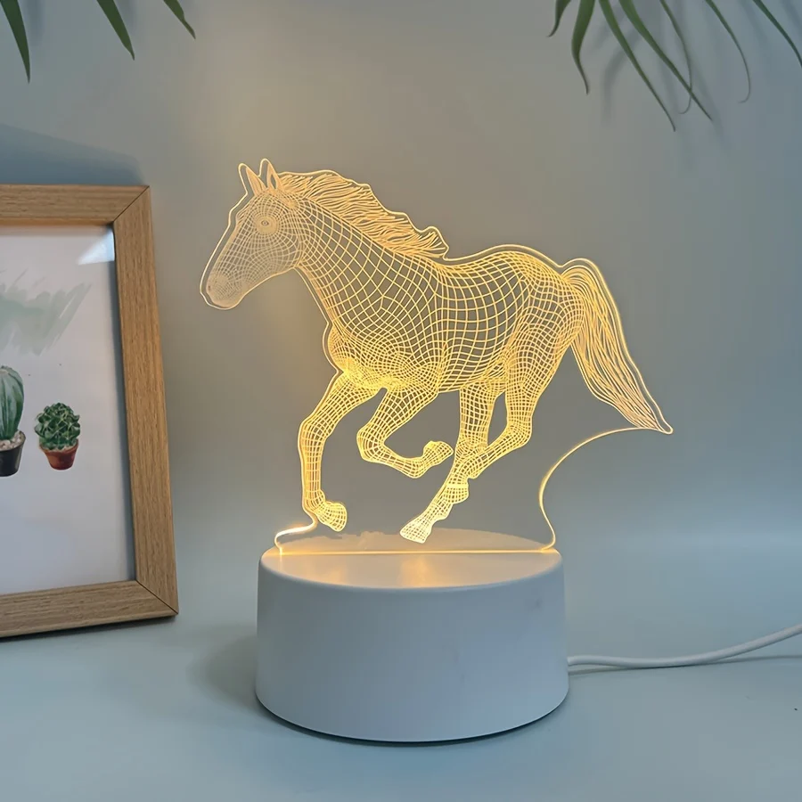 DierenLicht - Candeeiro de Mesa LED Geométrico de Cavalo, Alimentado por USB