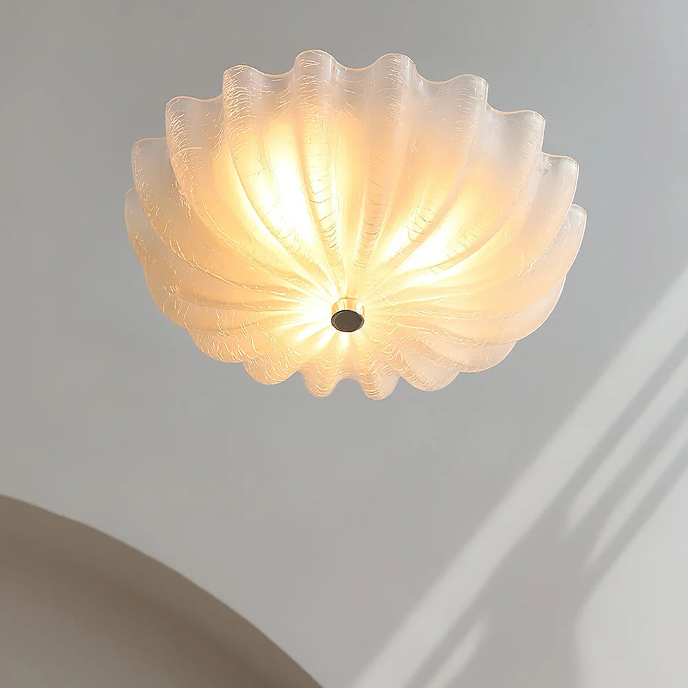 Elegante Candeeiro de Teto em Vidro Branco