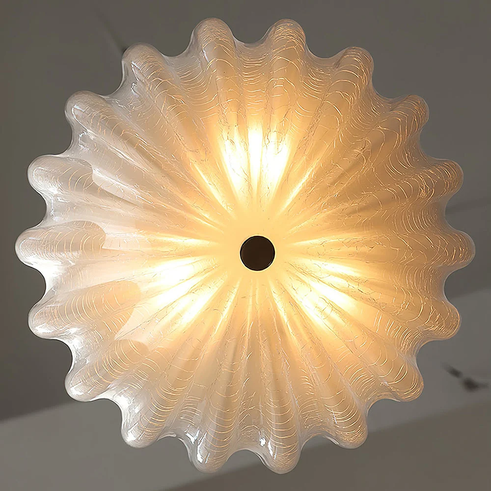 Elegante Candeeiro de Teto em Vidro Branco