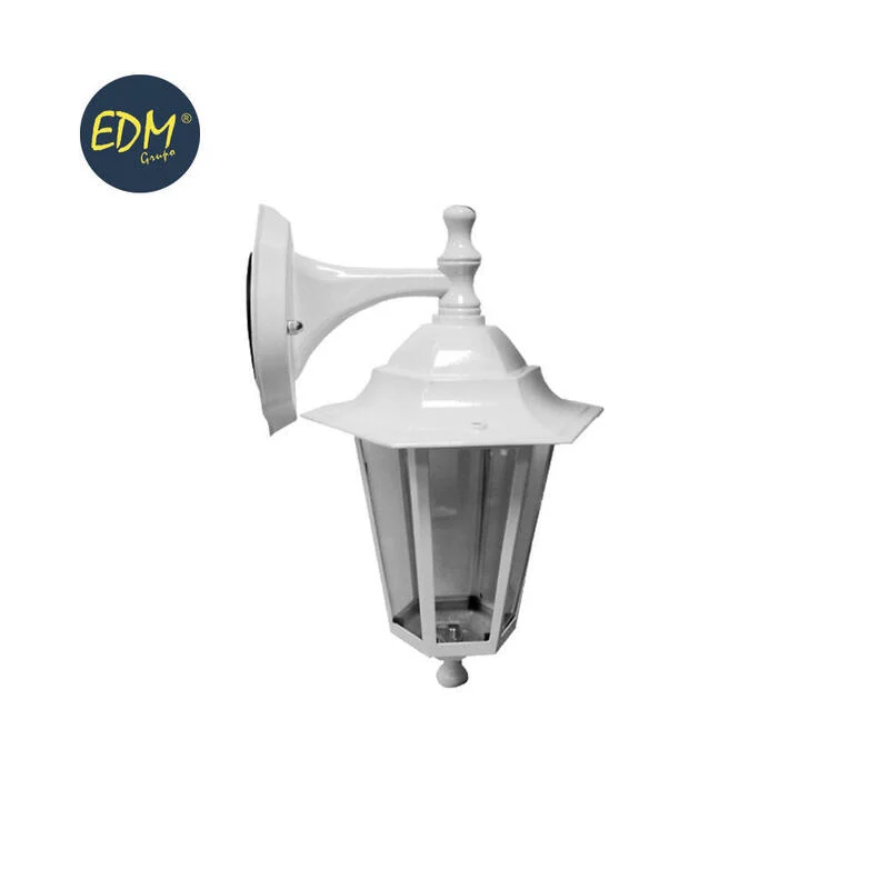 Farol De Aluminio Y Cristal Para Pared. Ip44 E27 60w Cor Blanco Ø19,5x21x32cm Modelo Zurich. Edm