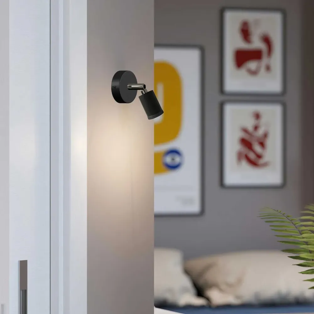 Fermaluce foco Mini Spotlight GU1d0, lâmpada orientável de parede ou teto com articulação - Preto