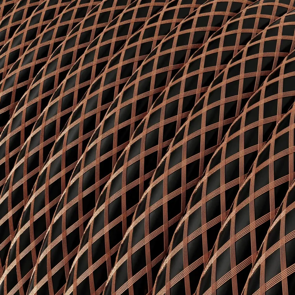 Fio elétrico em tecido preto com malha em cobre - O Original Creative Cables, adequado para instalações à vista de design...