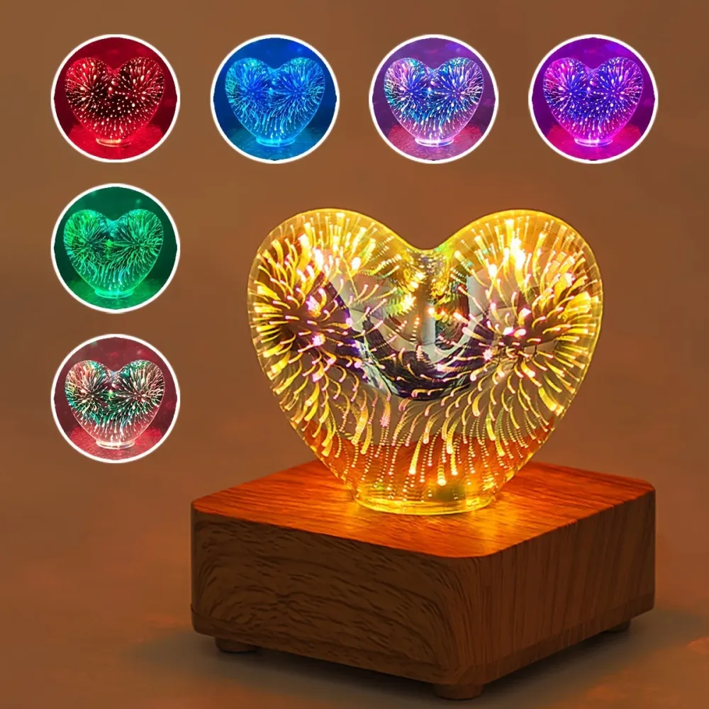 FireworkLight - Candeeiro Noturno 3D LED Coração de Amor Fogo de Artifício