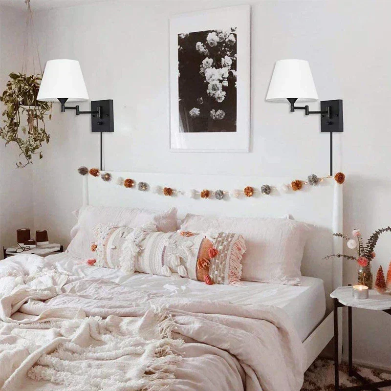 FlexiGlow - Candeeiro de Parede LED com Abajur de Tecido Candeeiro de Parede Ajustável