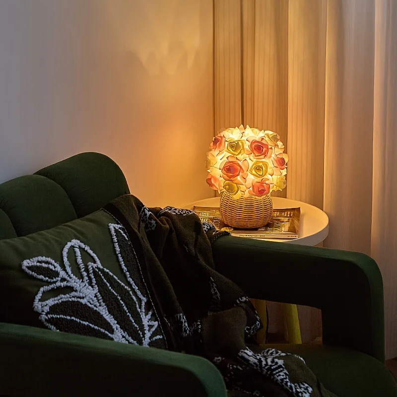 FloraGlow - Candeeiro de Mesa USB Art Déco Roos com Base Polida e Lâmpada