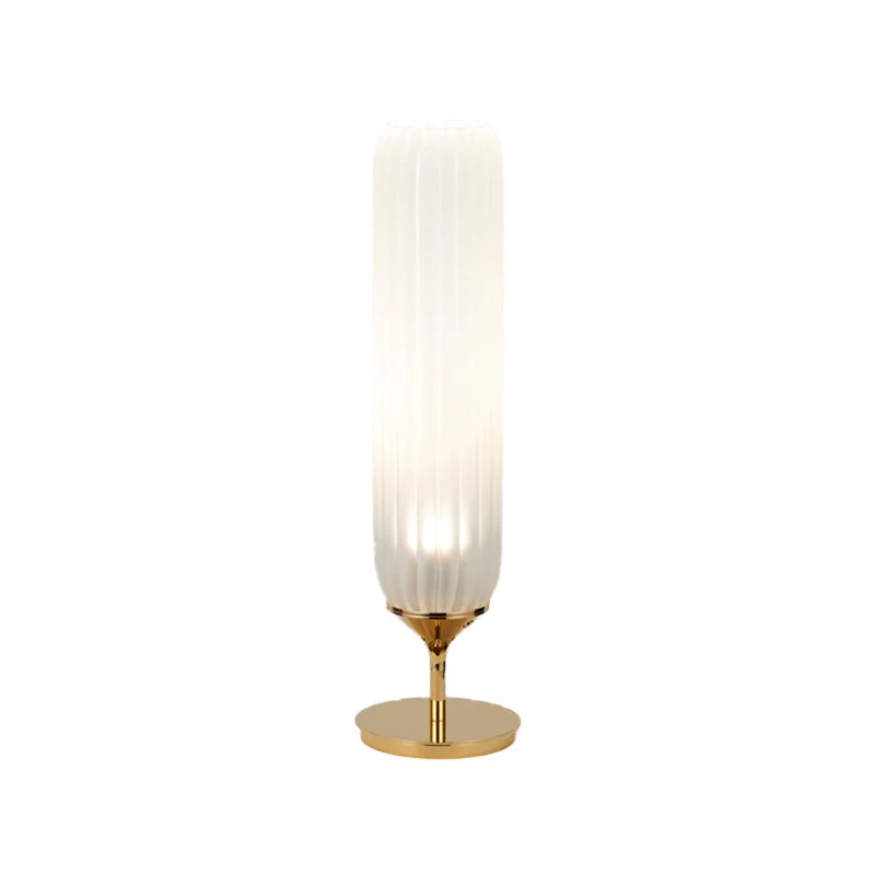 GoldCyl - Candeeiro de Mesa LED Moderno com Abajur de Vidro Riscado