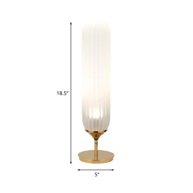 GoldCyl - Candeeiro de Mesa LED Moderno com Abajur de Vidro Riscado