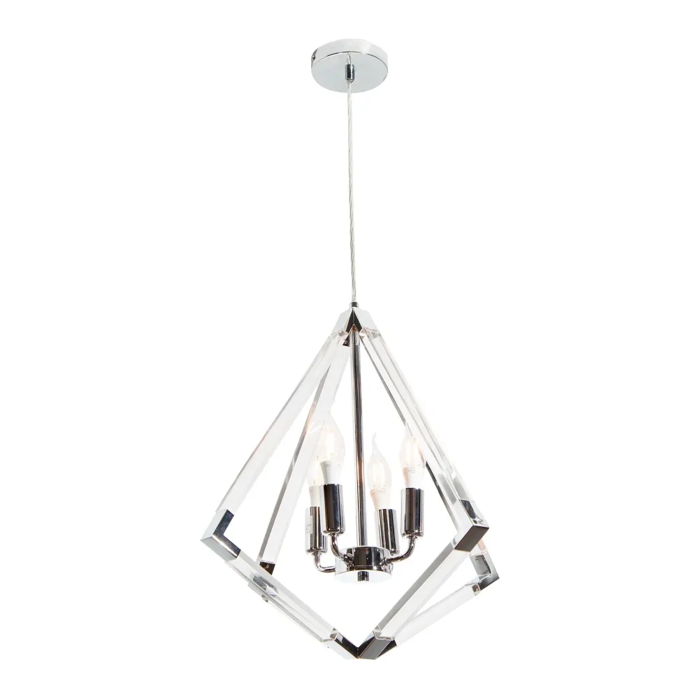 Lámpara Colgante Rústico Plata Cromo E12 40W 4 Luces Grupo Lumimexico