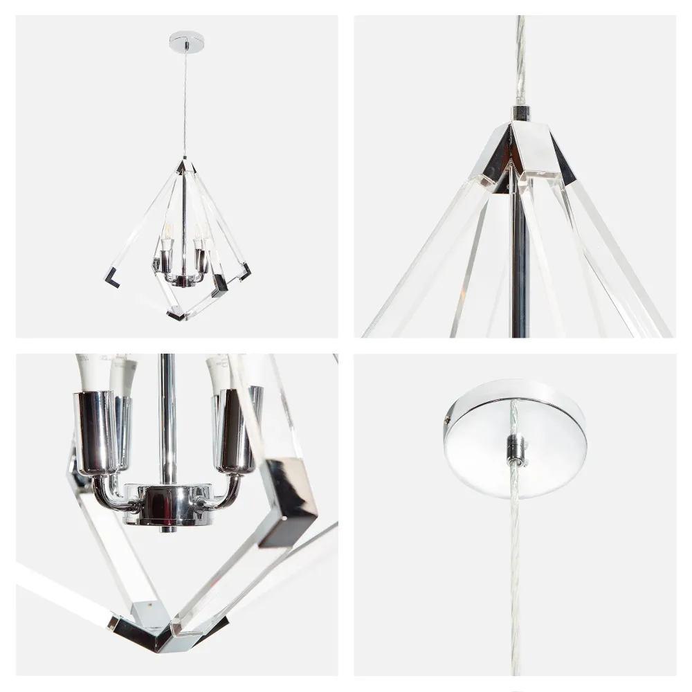 Lámpara Colgante Rústico Plata Cromo E12 40W 4 Luces Grupo Lumimexico