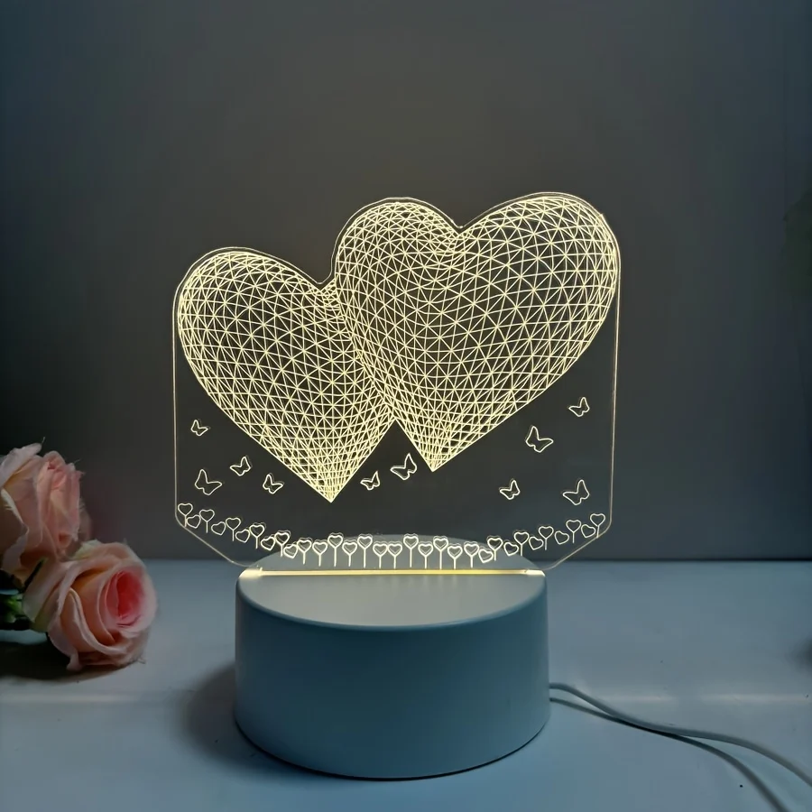 HartenLicht - Candeeiro de Mesa USB Geométrico com Brilho Quente para Decoração com Tema de Amor