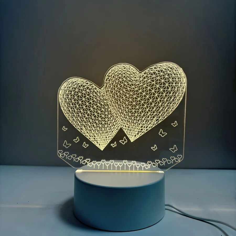 HartenLicht - Candeeiro de Mesa USB Geométrico com Brilho Quente para Decoração com Tema de Amor