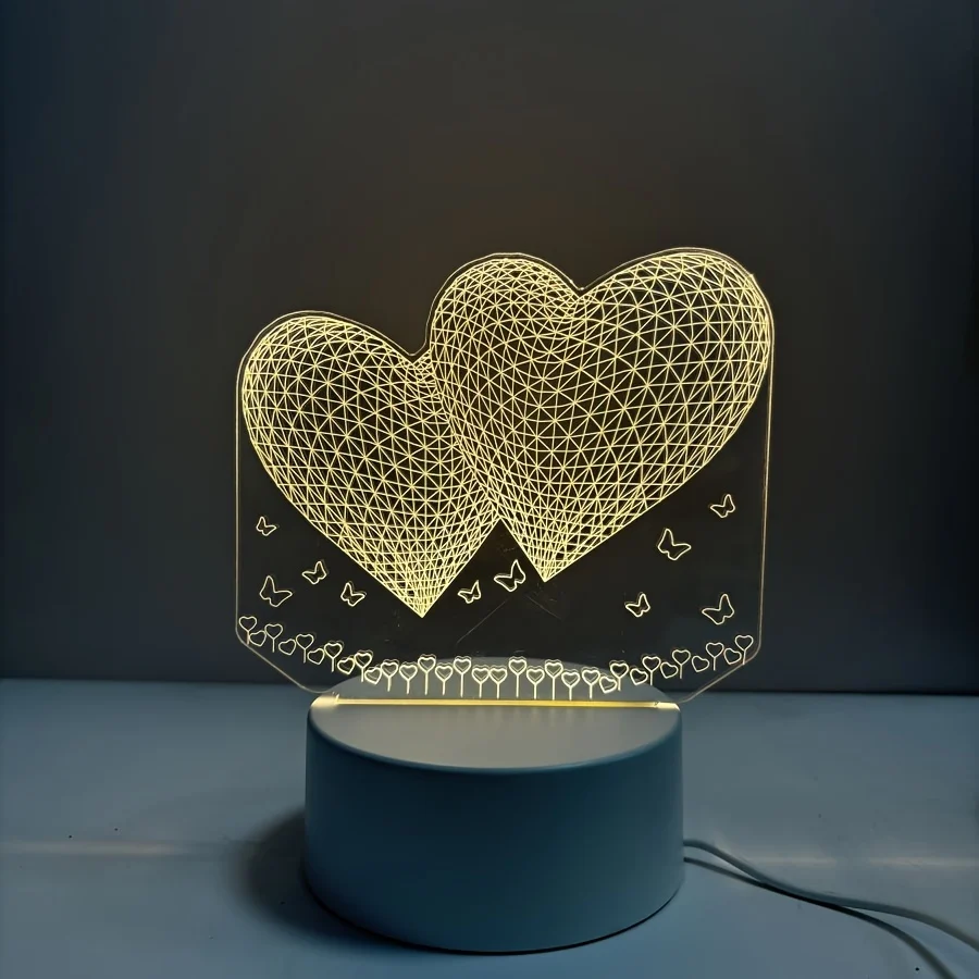 HartenLicht - Candeeiro de Mesa USB Geométrico com Brilho Quente para Decoração com Tema de Amor