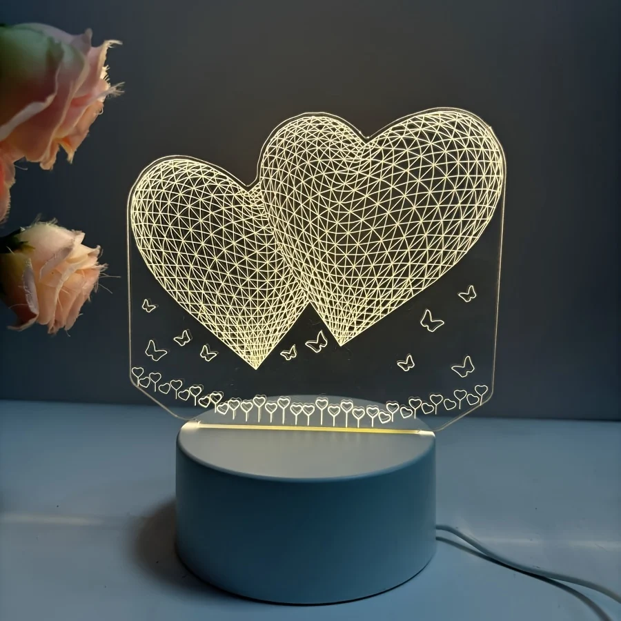 HartenLicht - Candeeiro de Mesa USB Geométrico com Brilho Quente para Decoração com Tema de Amor