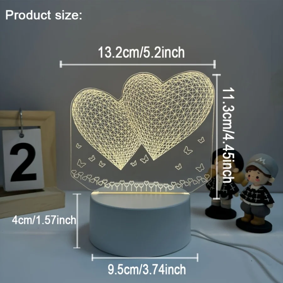 HartenLicht - Candeeiro de Mesa USB Geométrico com Brilho Quente para Decoração com Tema de Amor