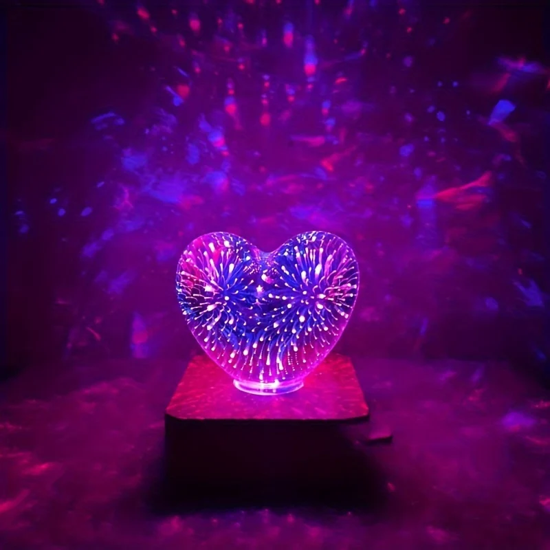 HeartGlow - Candeeiro Noturno LED 3D Coração, Iluminação Ambiente Alimentada por USB