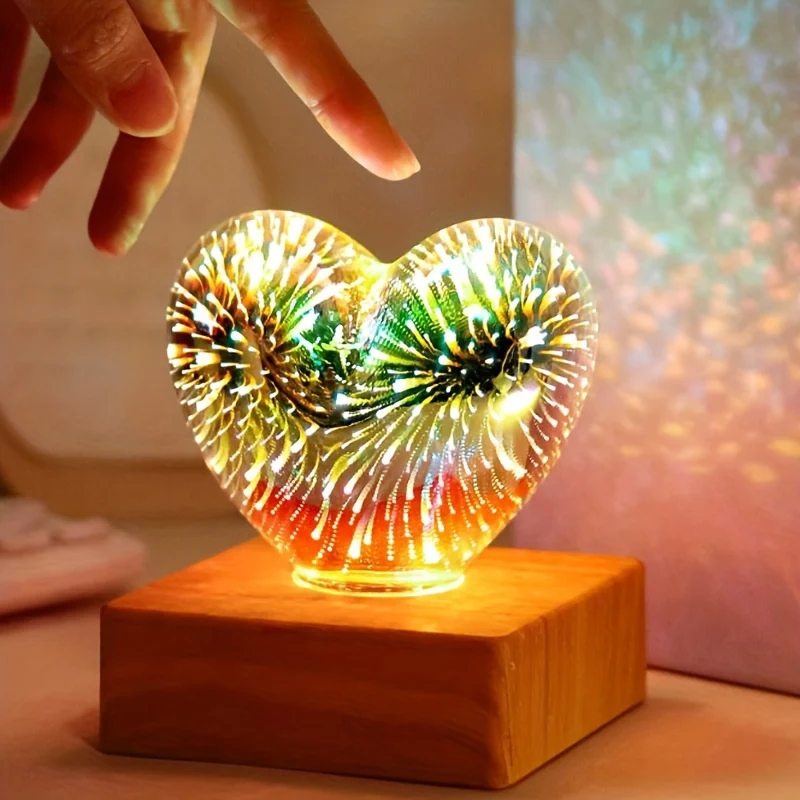 HeartGlow - Candeeiro Noturno LED 3D Coração, Iluminação Ambiente Alimentada por USB