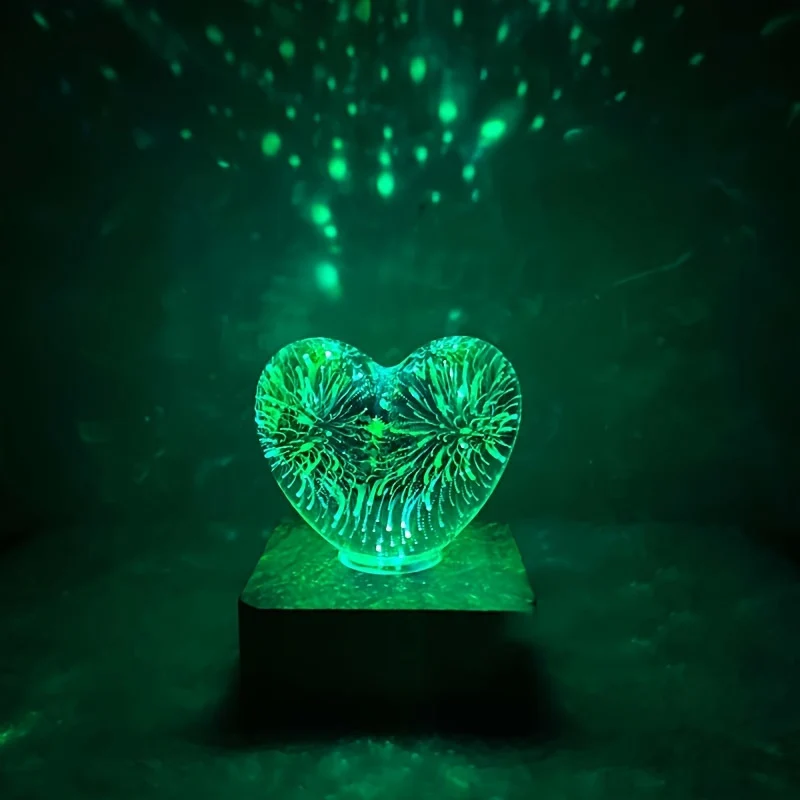 HeartGlow - Candeeiro Noturno LED 3D Coração, Iluminação Ambiente Alimentada por USB