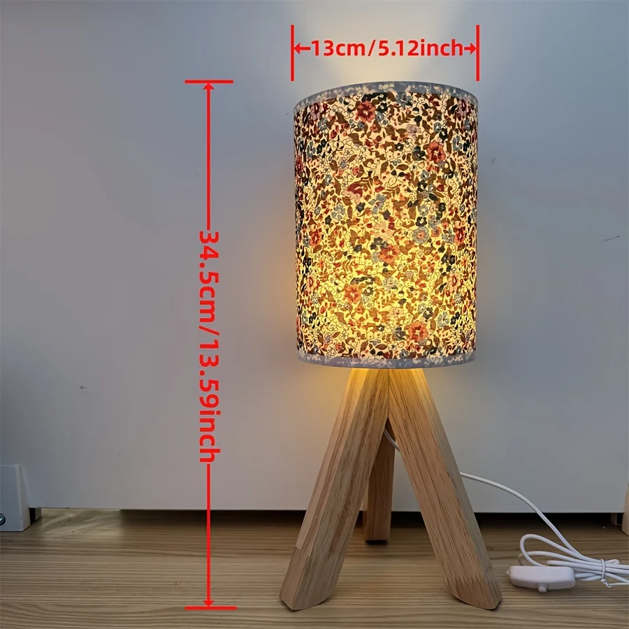 HoutLicht - Candeeiro de Mesa Moderno em Madeira com Abajur de Tecido, Alimentado por USB, Lâmpada Noturna LED com Botão d...