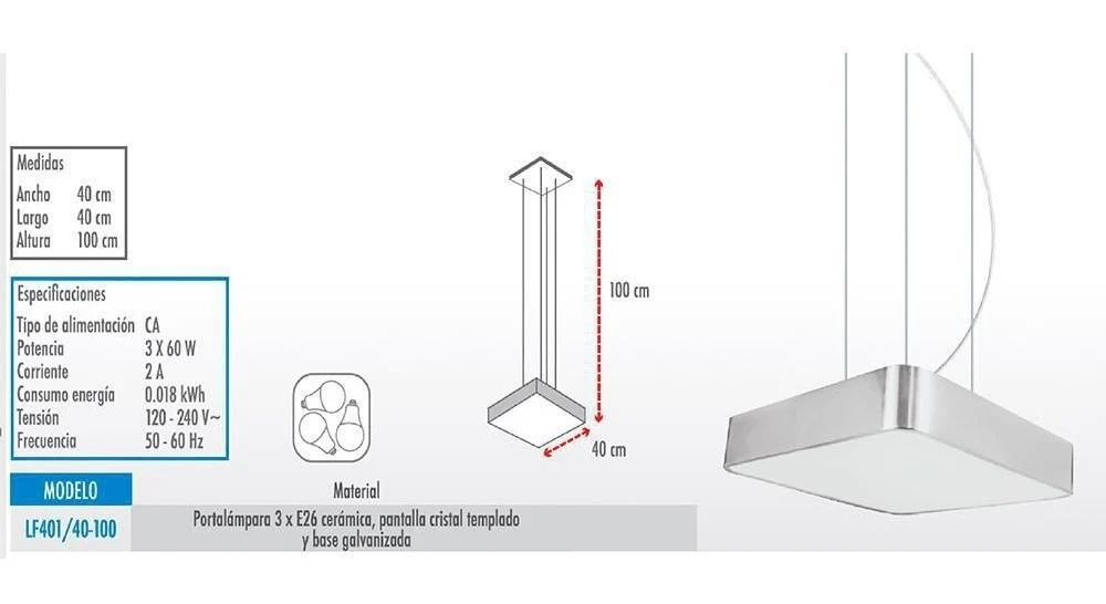 Lampara Luminario Elegante Colgante Nantes 3x60w=180w Igoto