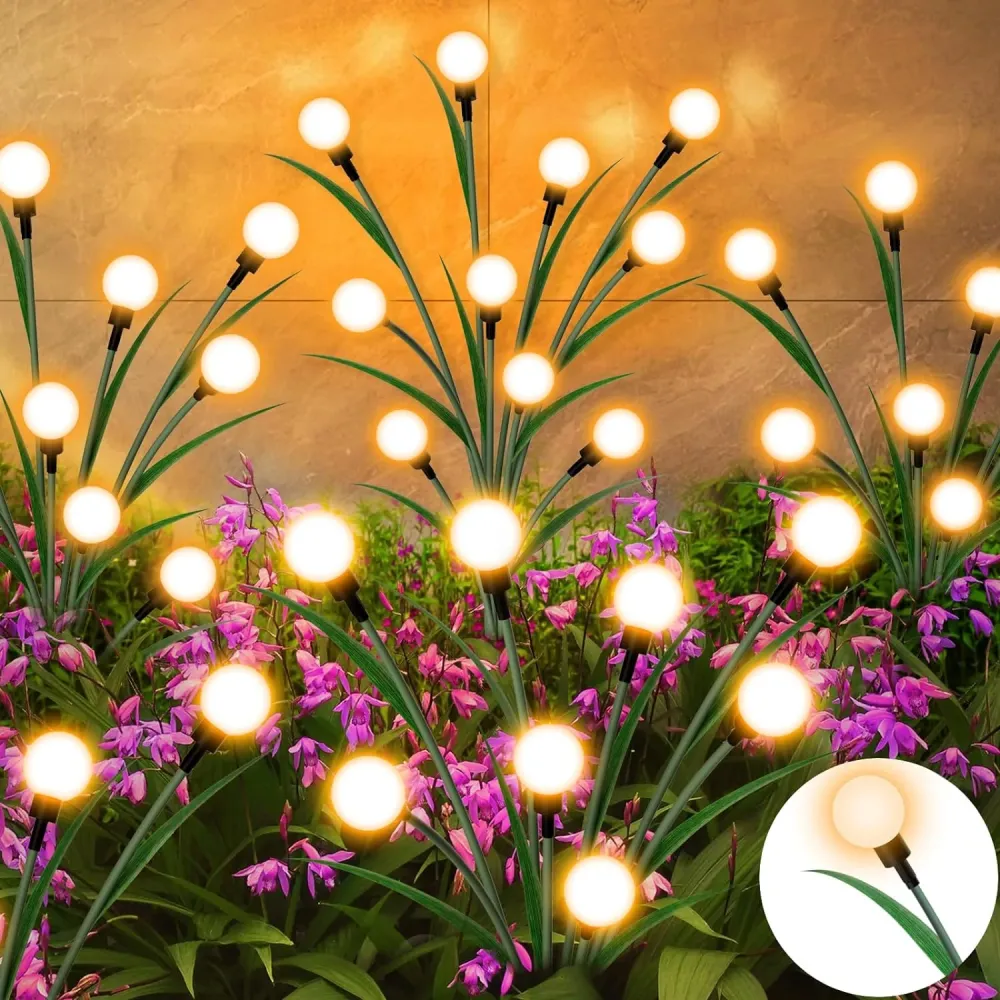 Iluminação Solar para Jardim - Novo Design de Folha Melhorado 2024 Luzes Solares de Vaga-lumes com 10 LED