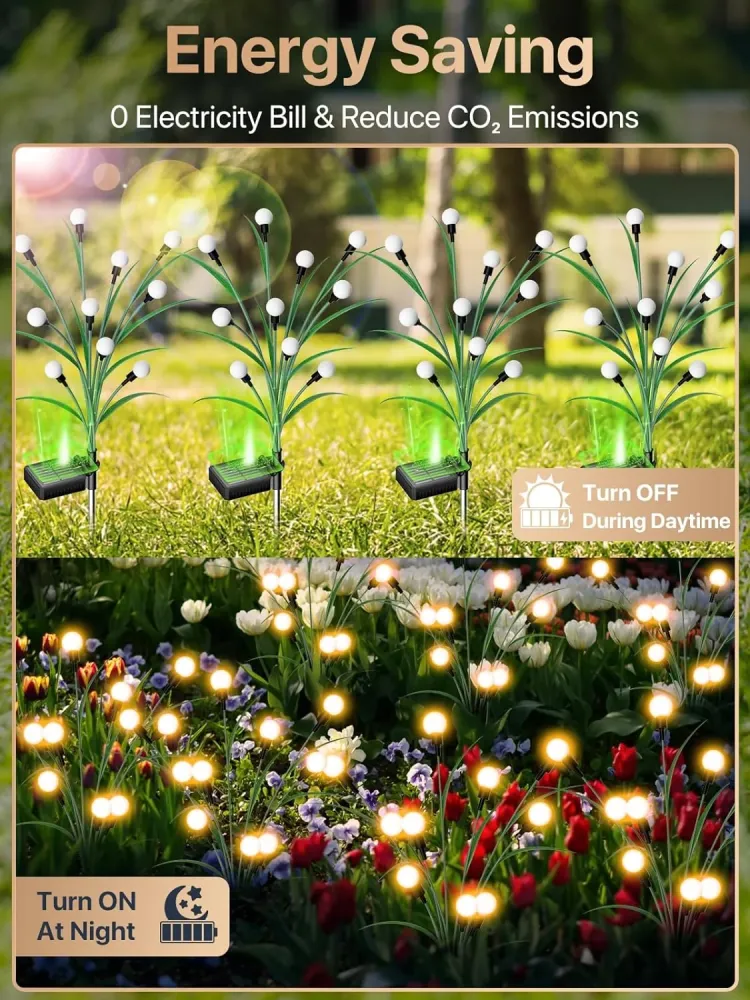 Iluminação Solar para Jardim - Novo Design de Folha Melhorado 2024 Luzes Solares de Vaga-lumes com 10 LED