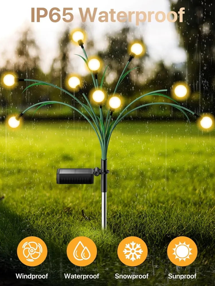 Iluminação Solar para Jardim - Novo Design de Folha Melhorado 2024 Luzes Solares de Vaga-lumes com 10 LED