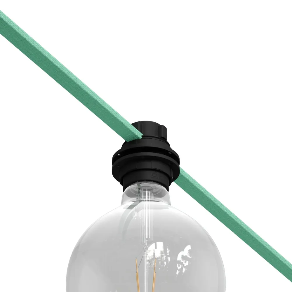 Kit Casquilho com dupla anilha para abajur E27 e Sistema Grinalda de luz Lumet em termoplástico preto