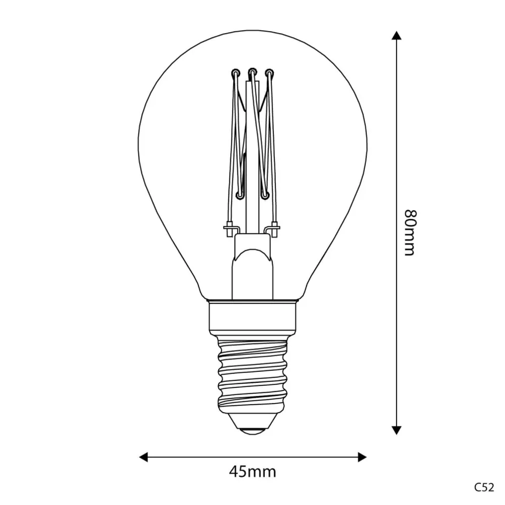 Lâmpada LED Dourada Carbon Line filamento vertical Mini globo G45 3,4W 300Lm E14 2700K Regulável - C52