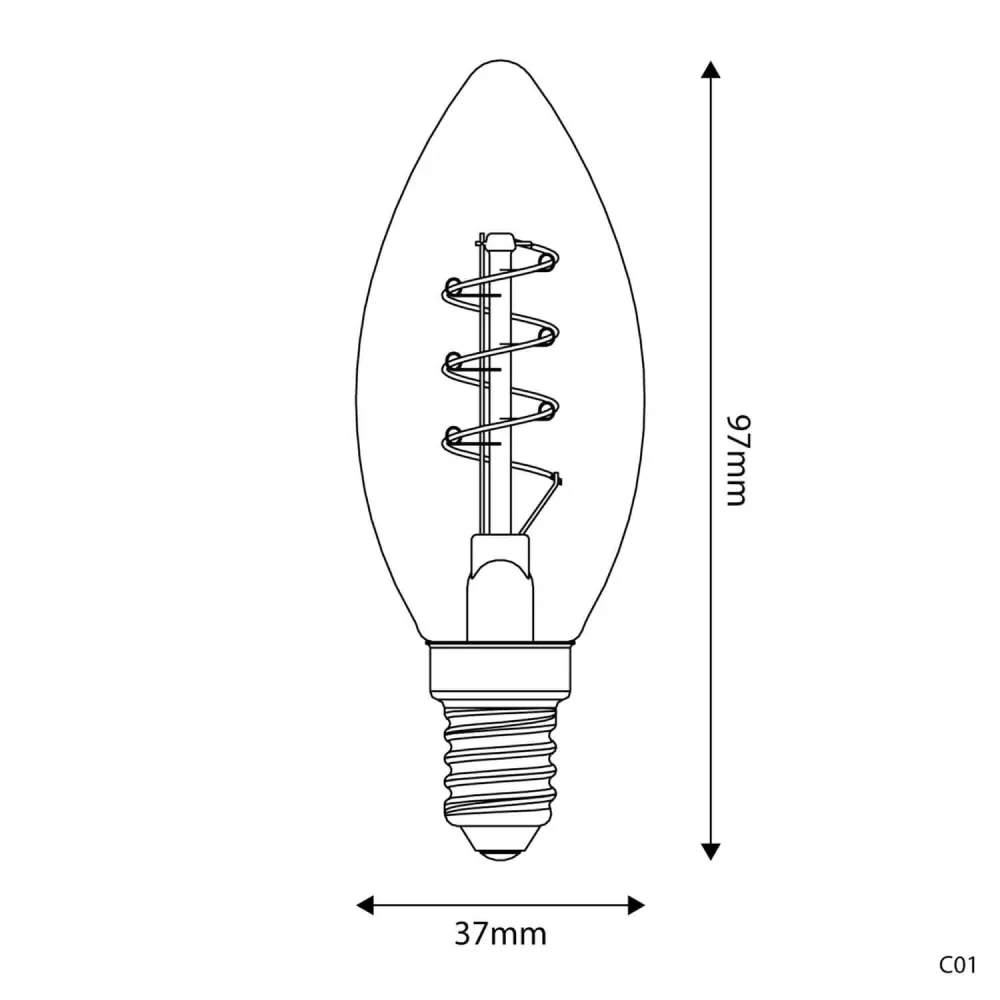Lâmpada LED Dourada Carbon Line filamento em espiral Vela C35 2,5W 136Lm E14 1800K Regulável - C01