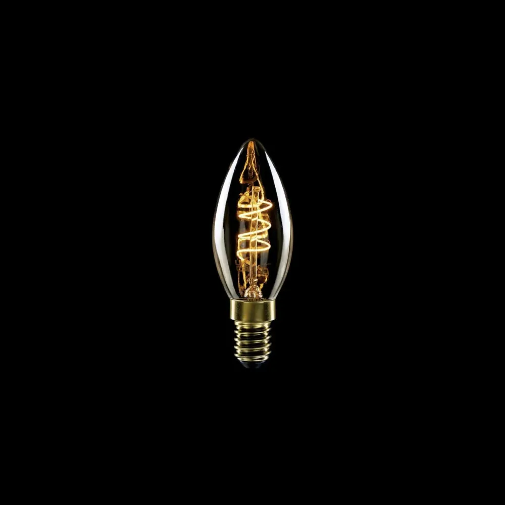 Lâmpada LED Dourada Carbon Line filamento em espiral Vela C35 2,5W 136Lm E14 1800K Regulável - C01