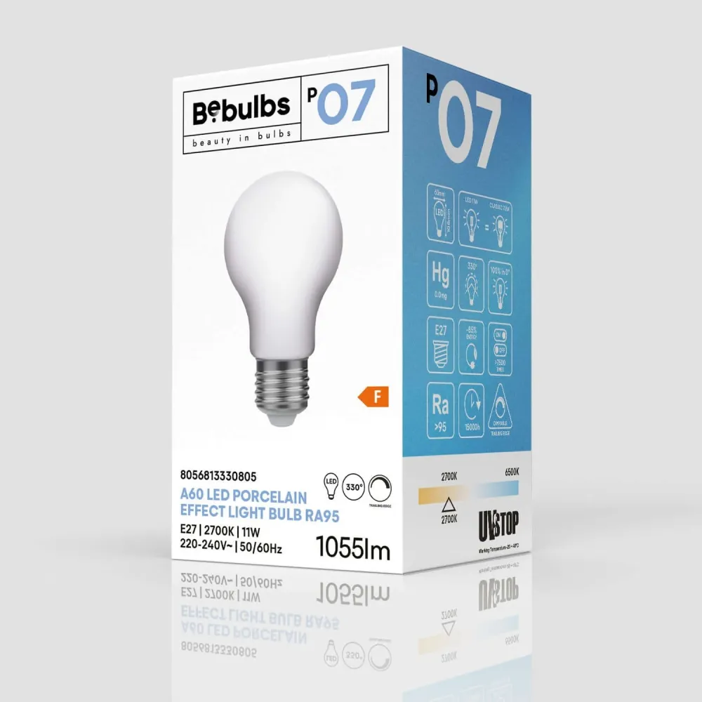 Lâmpada LED Efeito Porcelana CRI 95 A60 11W 1055Lm E27 2700K Regulável - P07