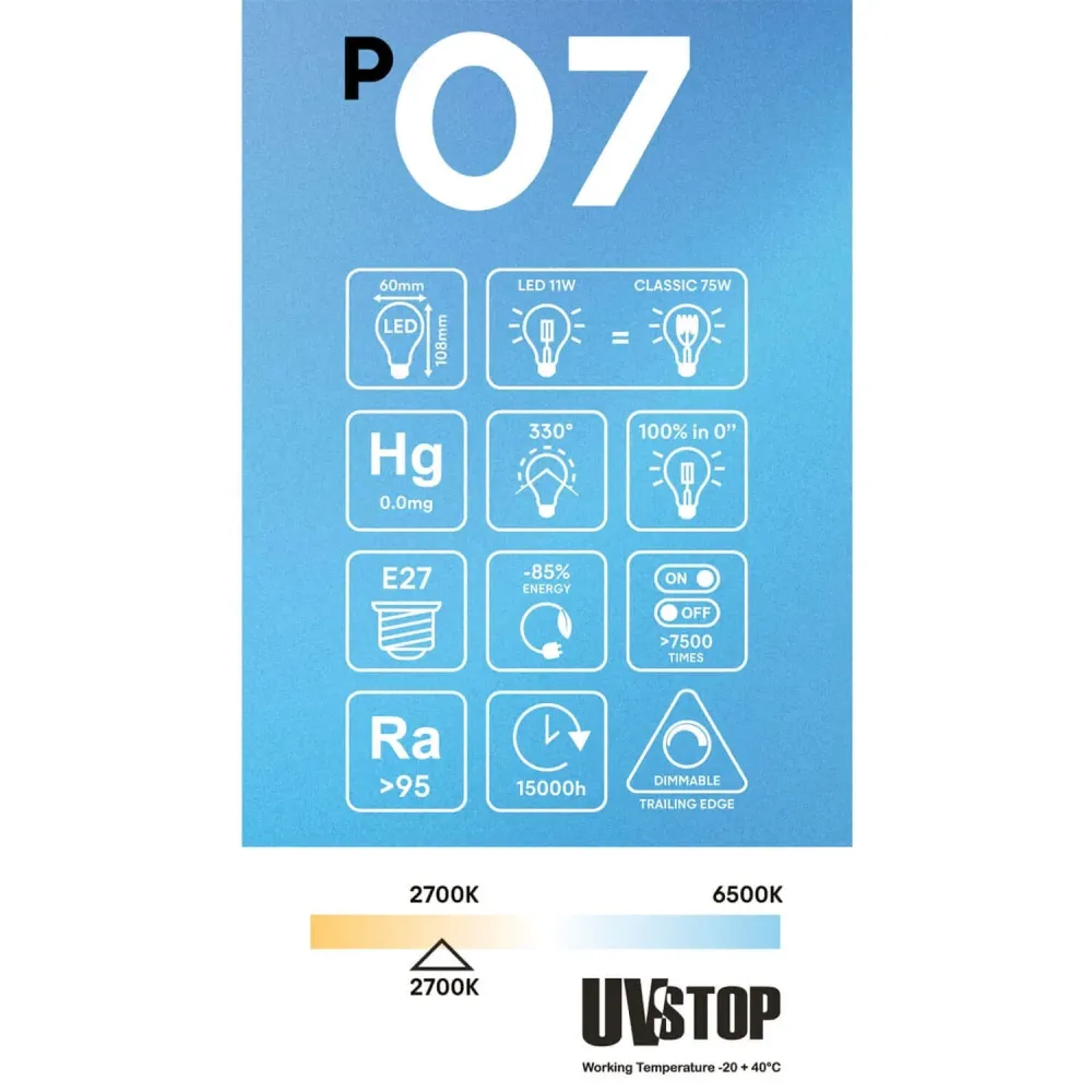 Lâmpada LED Efeito Porcelana CRI 95 A60 11W 1055Lm E27 2700K Regulável - P07