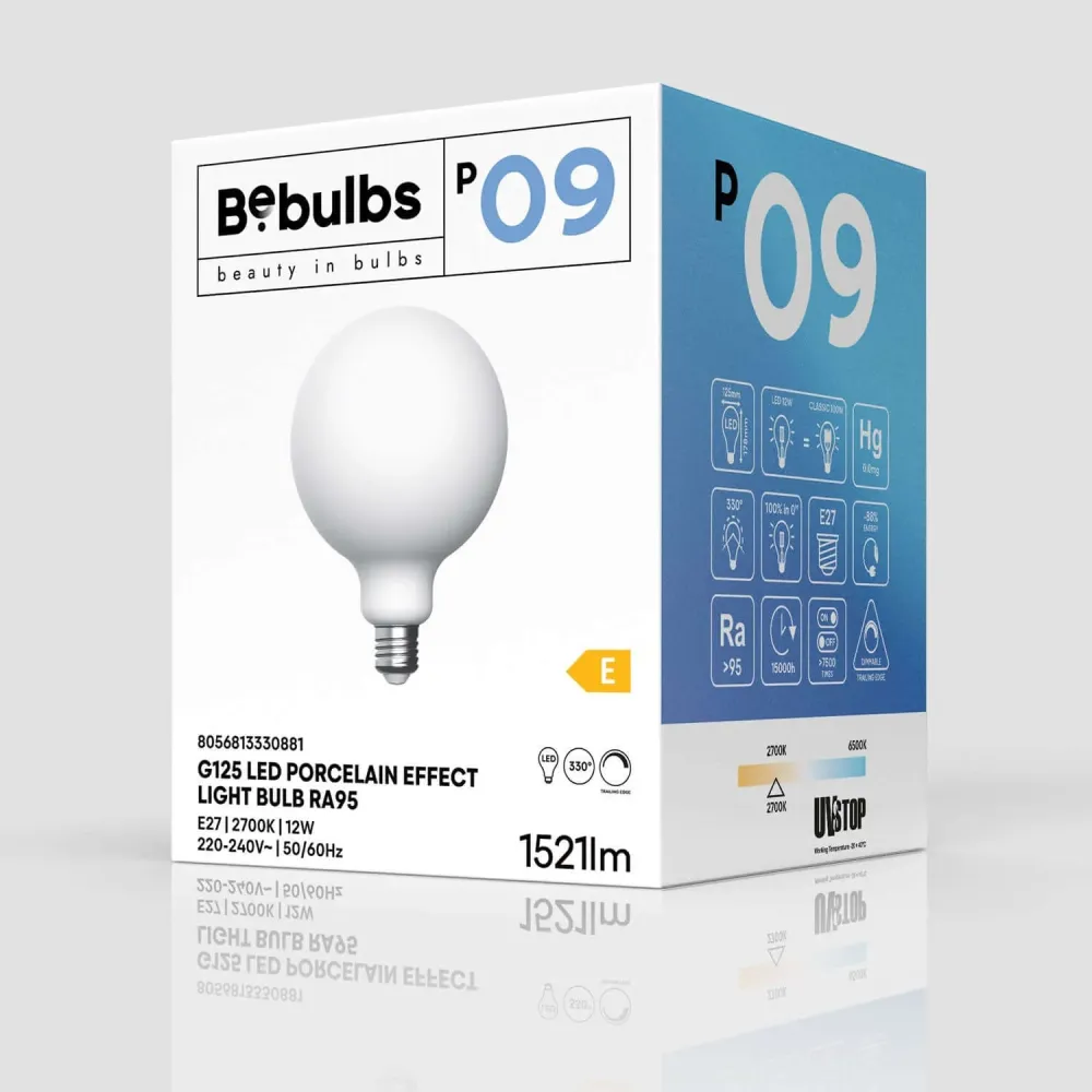 Lâmpada LED Efeito Porcelana CRI 95 G125 12W 1521Lm E27 2700K Regulável - P09