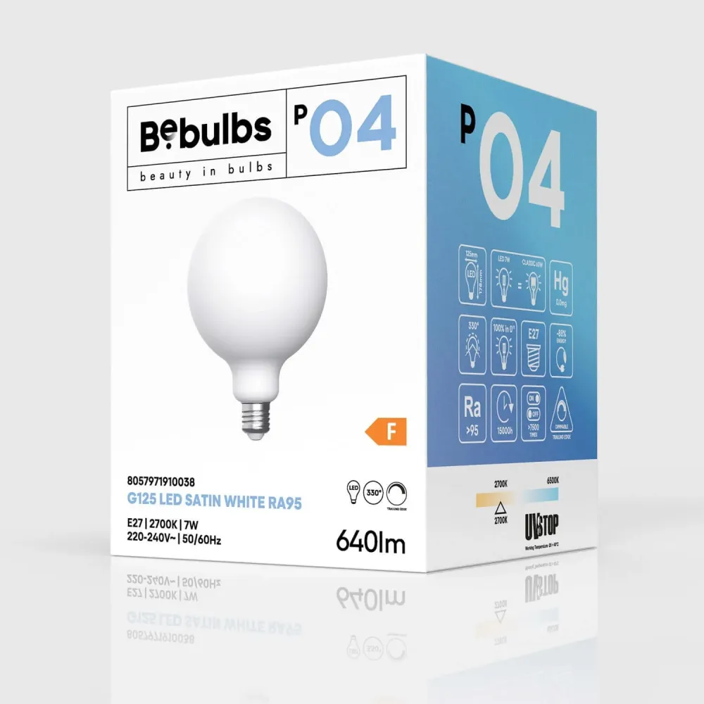 Lâmpada LED Efeito Porcelana CRI 95 G125 7W 640Lm E27 2700K Regulável - P04