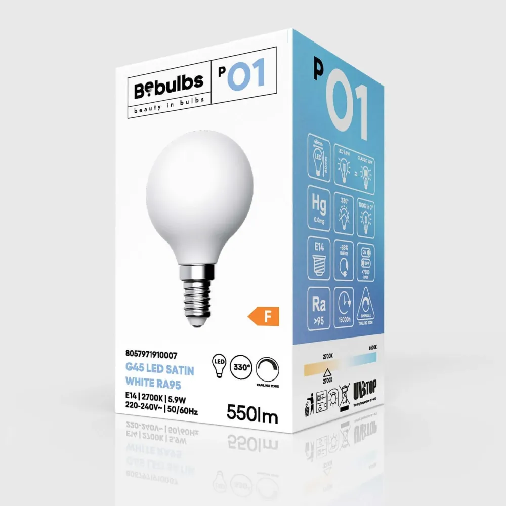 Lâmpada LED Efeito Porcelana CRI 95 G45 5,9W 550Lm E14 2700K Dimmerável - P01