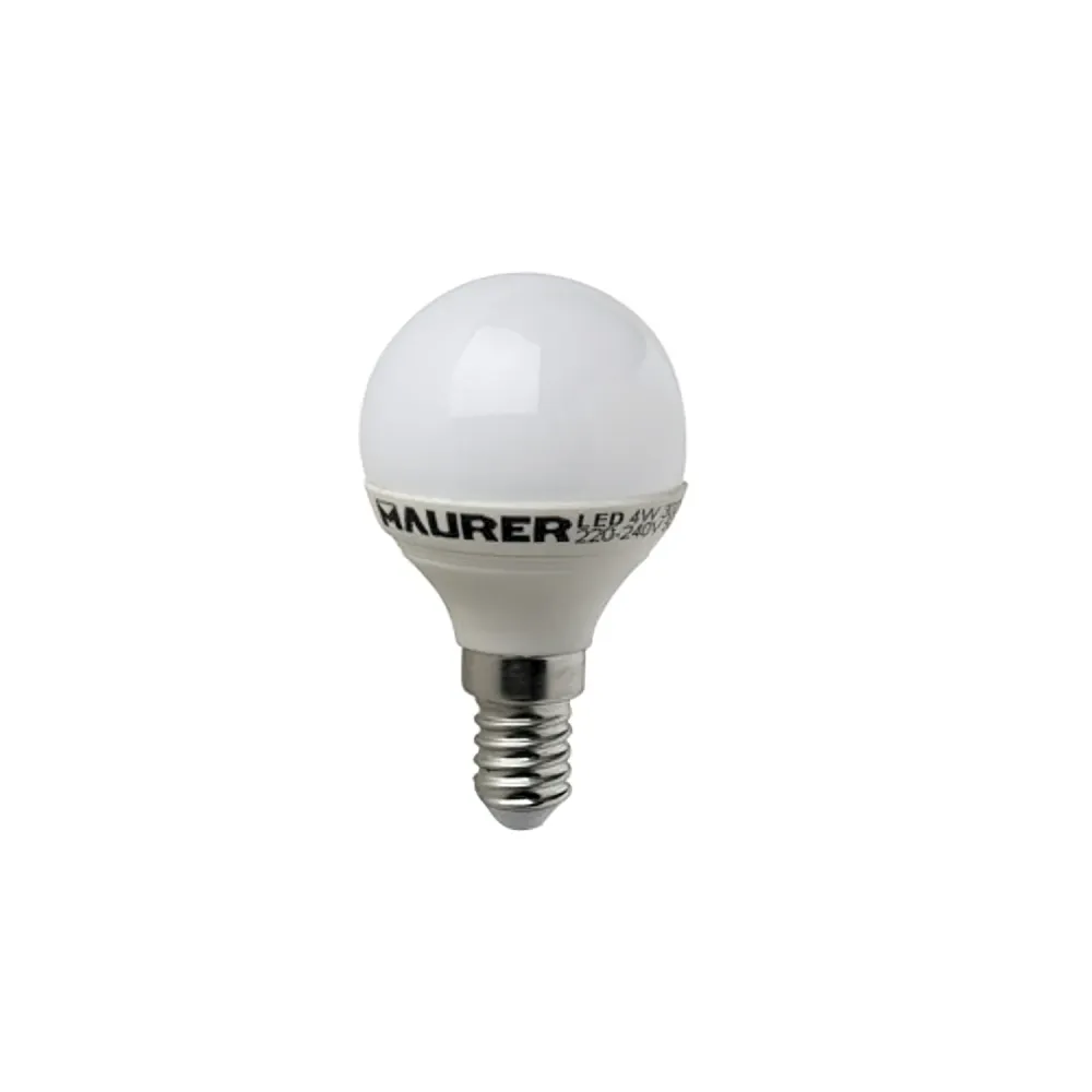 Lâmpada LED esférica E14. 4 W - 25 W. 300 lúmens. Luz quente. (3000 °K).