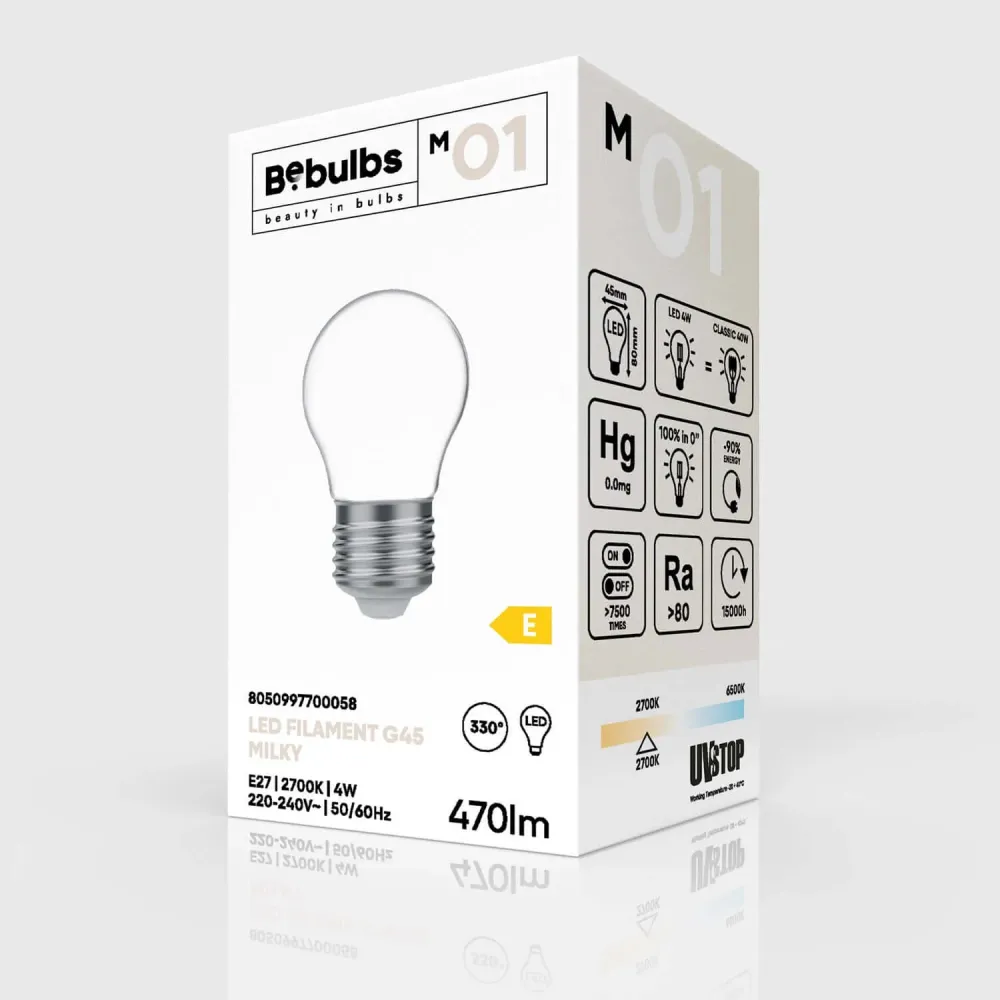 Lâmpada LED Milky Mini Globo G45 4W 470Lm E27 2700K - M01