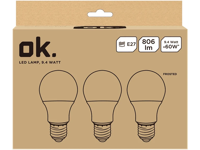 Lâmpada LED Ok Okled-E27-9.4w 10W E27 pack 3