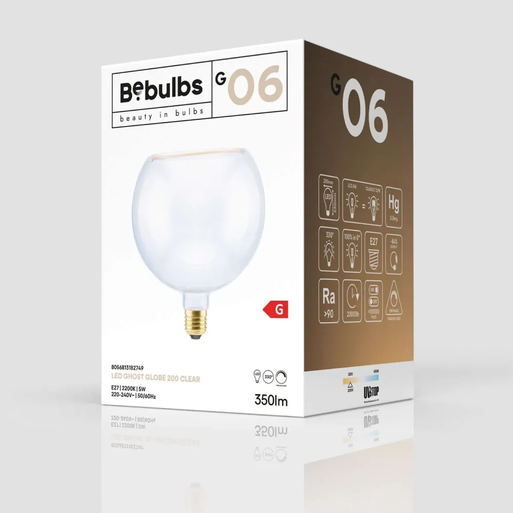 Lâmpada LED Transparente Ghost Line CRI 90 G200 5W 350Lm E27 2200K Regulável - G06